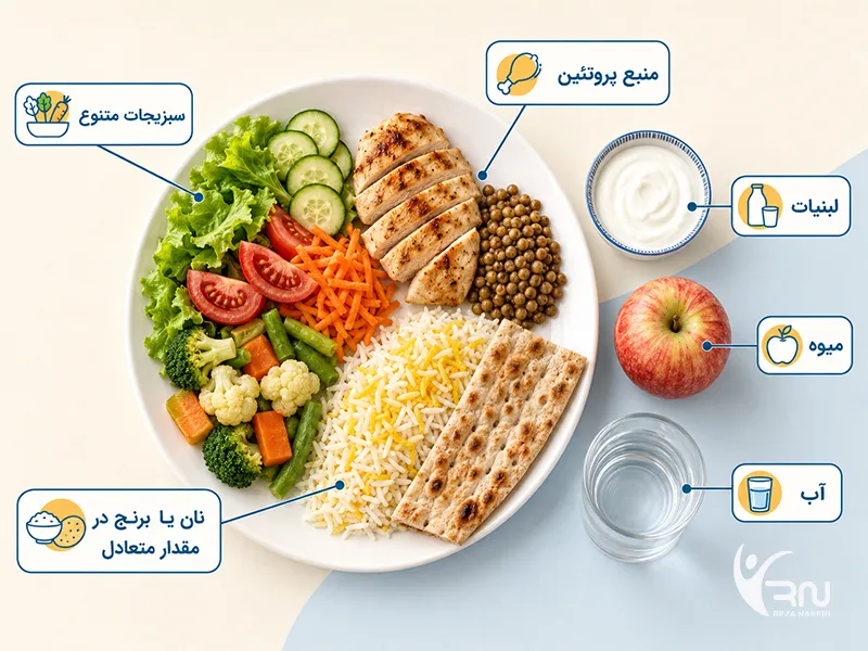 بشقاب غذایی متعادل برای کودک دارای اضافه وزن