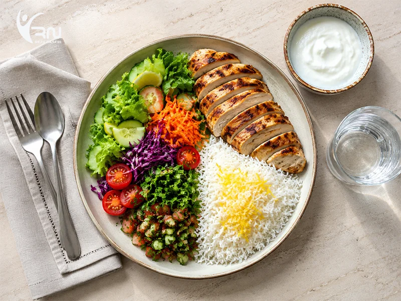 نمونه بشقاب متعادل ایرانی برای رژیم عروس یک ماهه